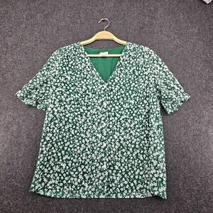 J.Crew Factory V-neck puff-sleeve top Green Floral Size Small